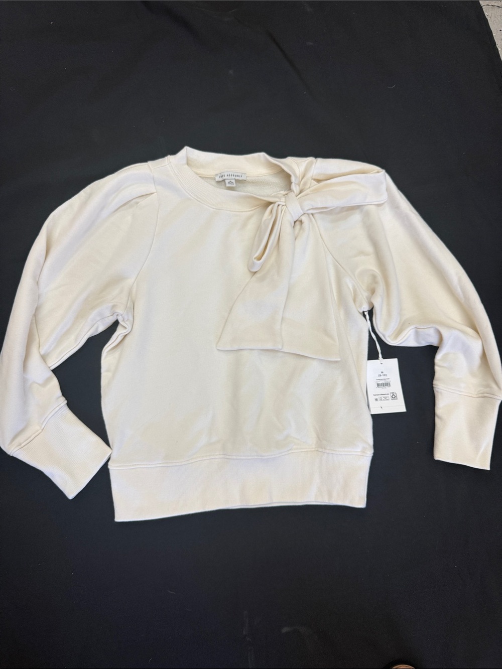 NWT Free Assembly Bow neck Sueded Terry Sweatshirt Ivory Puff Sleeve Size M 8-10